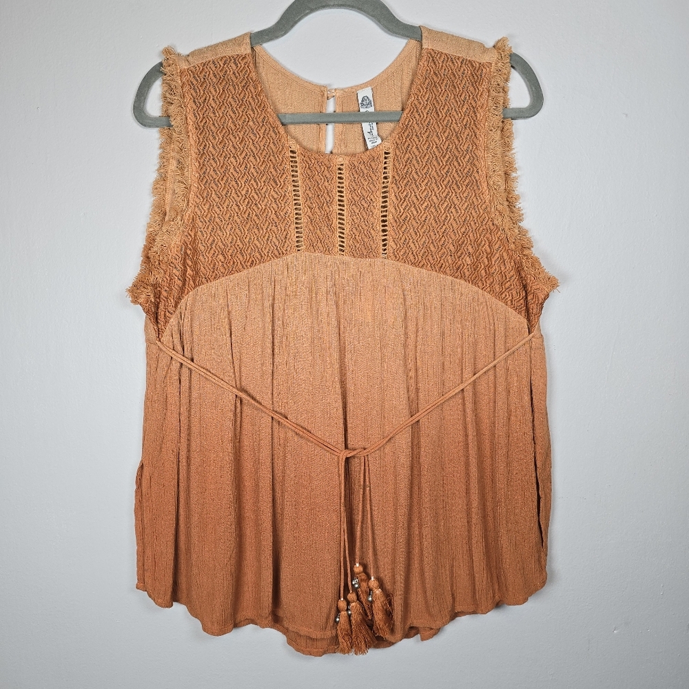 American Rag Orange Sleeveless Tassel Peasant Top